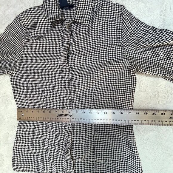 Vintage Nordstrom Individualist Sportswear Houndstooth Linen Shirt Size 10 Black - Picture 7 of 8
